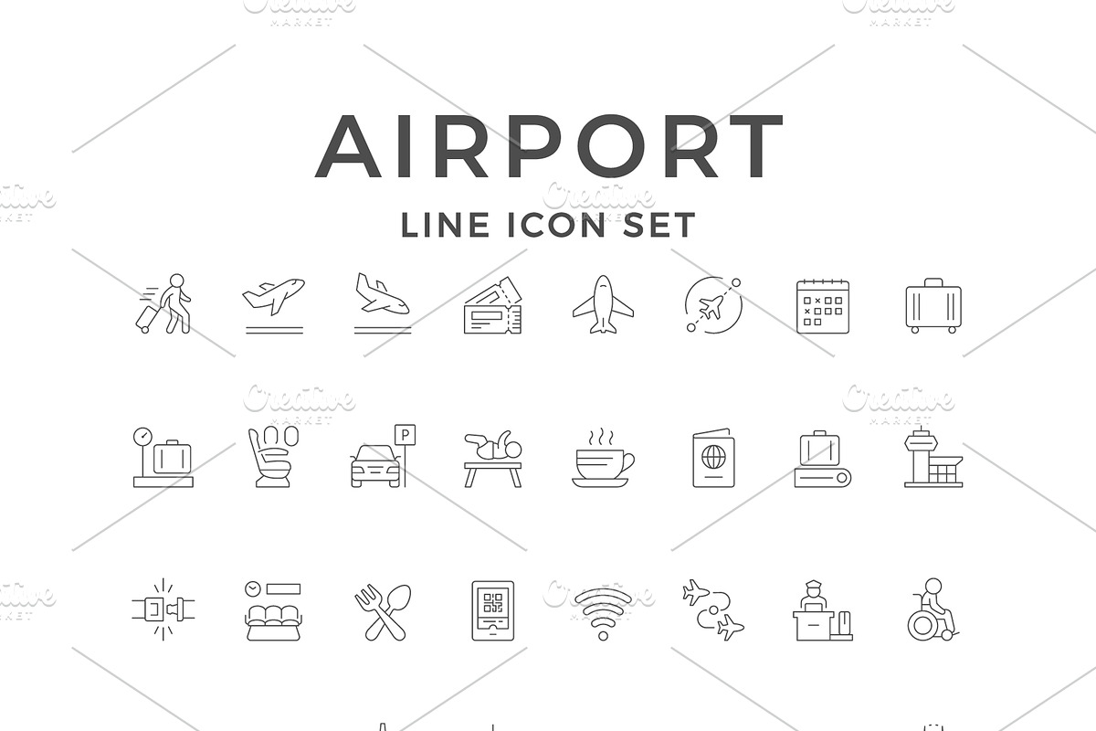 Set Line Icons of Airport, an Outline Icon by motorama
