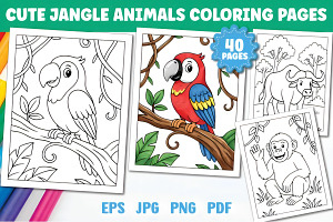 Cute Jungle Animals Coloring Pages, an Animal Illustration by Ink Gallery