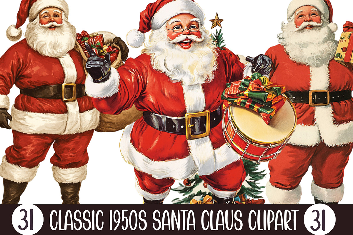 Classic 1950s Santa Claus Clipart, an Illustration by Designking (Photo 1 of 5)