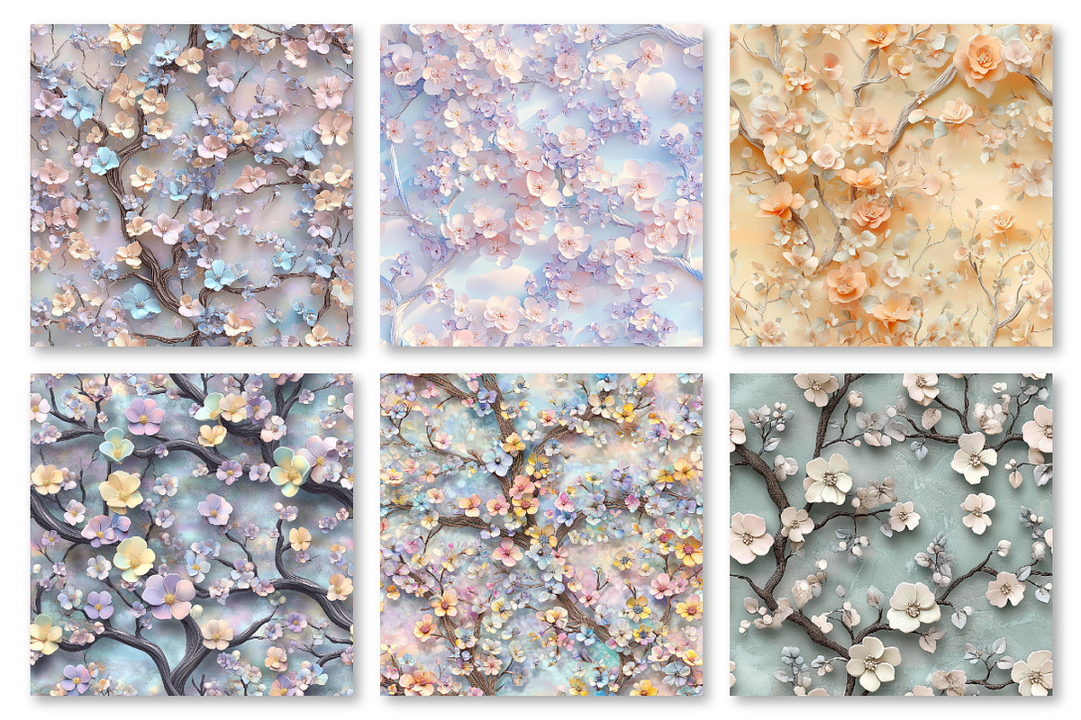 Pastel 3D Floral Trees Digital Paper, a Texture Graphic by Dream Creation (Photo 2 of 6)