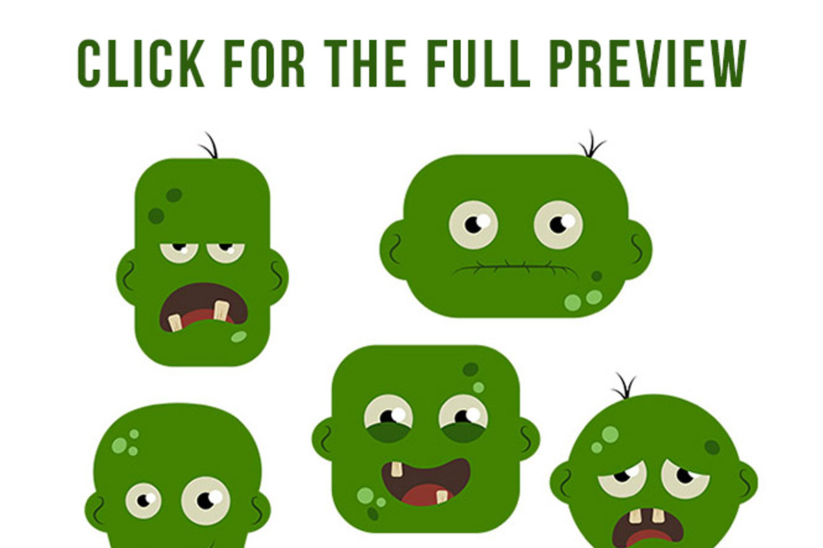 10 Zombie Faces Halloween Clipart, an Illustration by The Digital Download Shop (Photo 3 of 3)