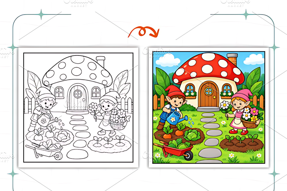 Mushroom Village Coloring Book, a Decorative Illustration by Coco Bloom (Photo 8 of 8)