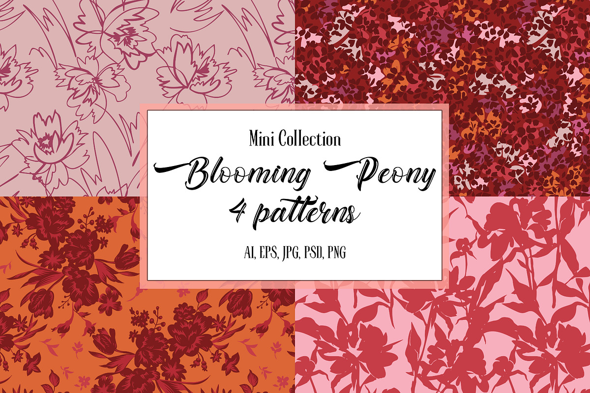 Blooming peony. 4 seamless patterns., a Pattern Graphic by GALAKAM (Photo 1 of 6)
