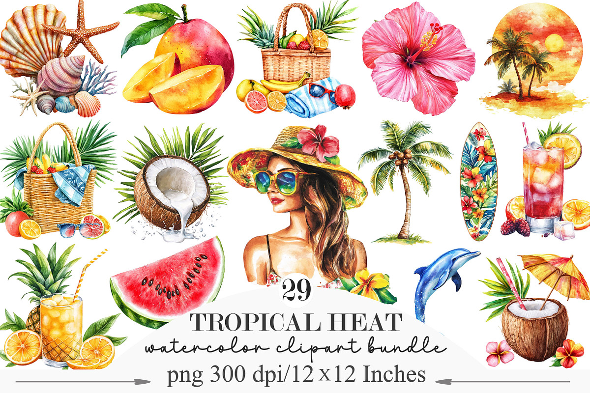 Watercolor Tropical Heat Clipart, an Illustration by Designking (Photo 1 of 5)