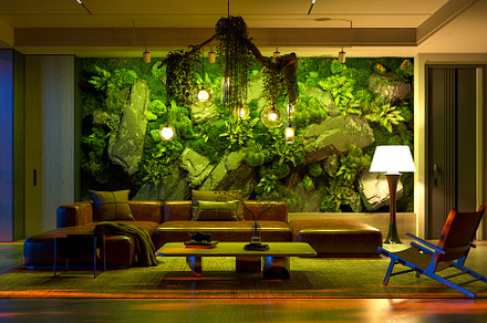 Dramatic Living Room with Moss Wall
