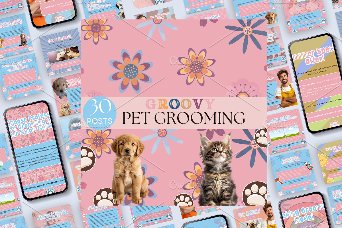 GROOVY PET GROOMING INSTAGRAM POSTS, a Social Media Template by Daring Digies (Photo 1 of 7)