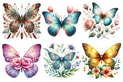 Watercolor Floral Butterfly Clipart, an Illustration by Pixels.Craft (Thumbnail 5 of 6)