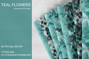 TEAL FLOWERS Seamless Patterns