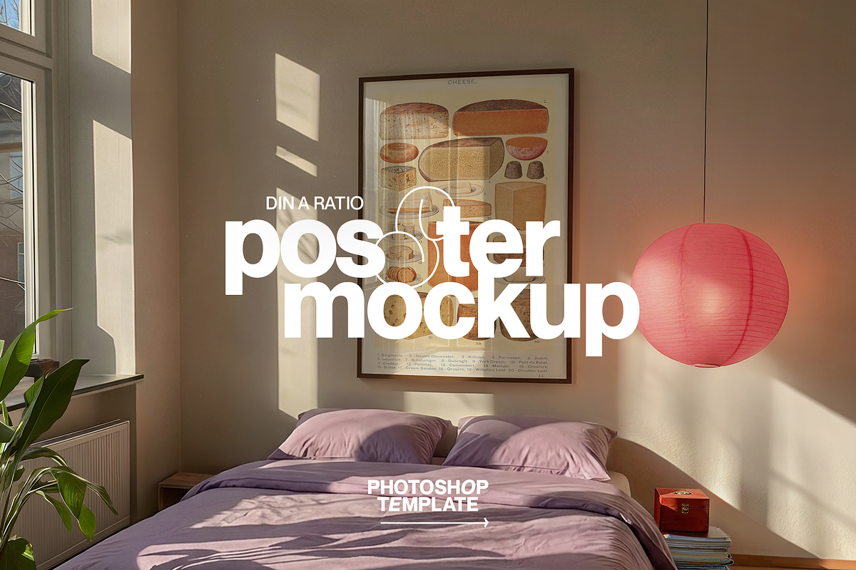 DIN A Frame Vibrant Bedroom Mockup, an Advertising Mockup by WasMockups (Photo 1 of 5)