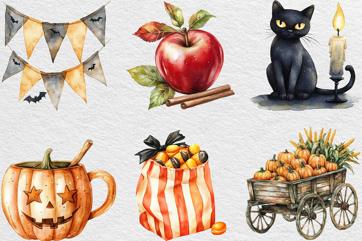 Vintage Autumn Halloween Clipart, an Illustration by Black Bird Studio (Photo 4 of 6)