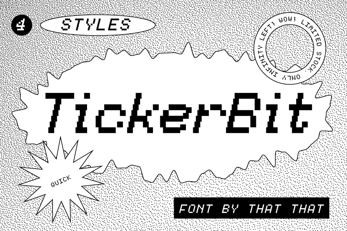 Tickerbit Pixel Font, a Sans Serif Font by That That Creative (Photo 1 of 9)