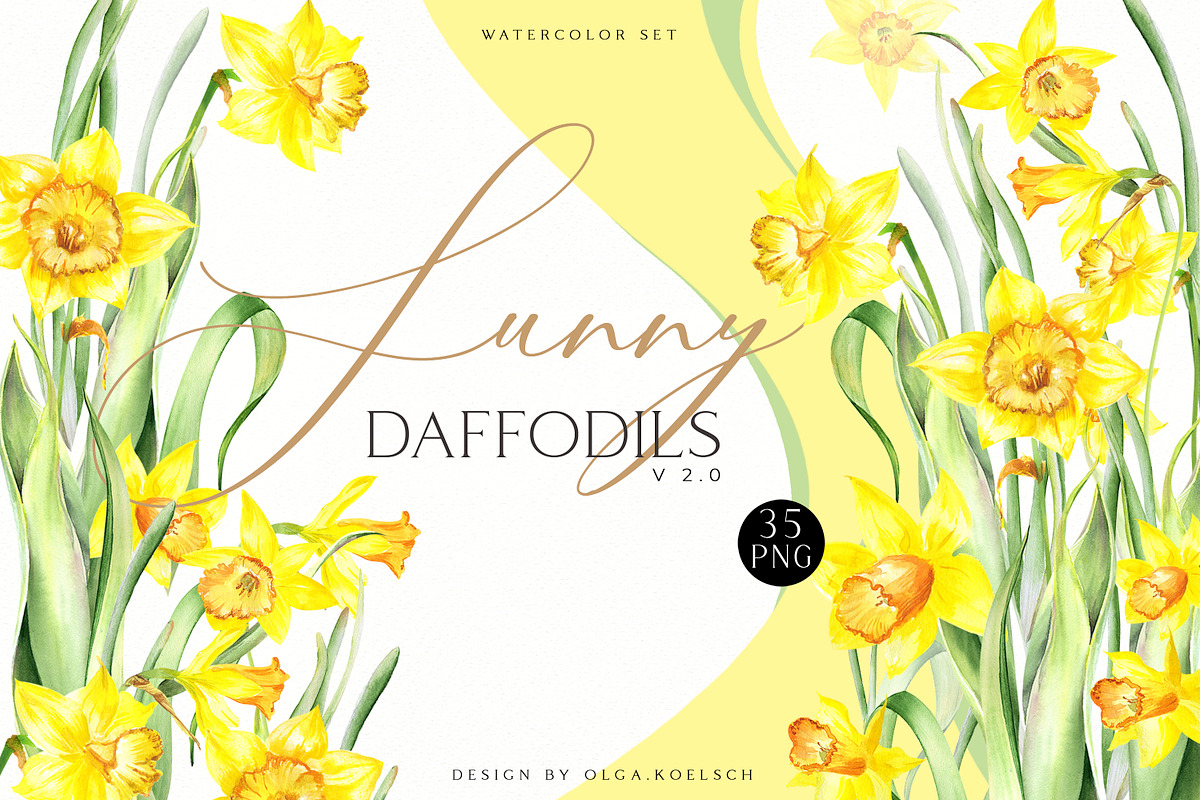 Watercolor Sunny Daffodils, an Illustration by Olga Koelsch (Photo 1 of 9)