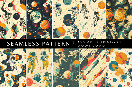 10 Vintage Astronaut Patterns, a Pattern Graphic by Inknfolly