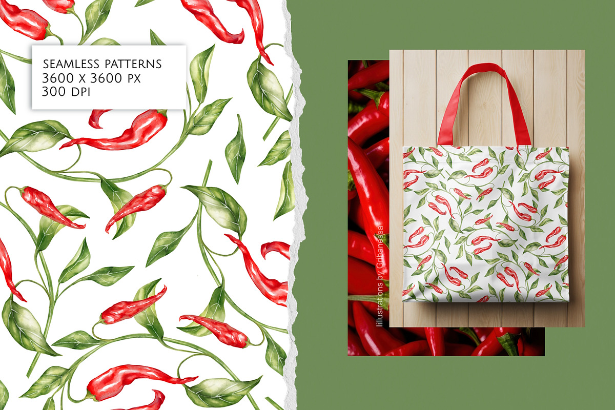 Chili Pepper Seamless Patterns Set, a Pattern Graphic by Gribanessa (Photo 3 of 3)
