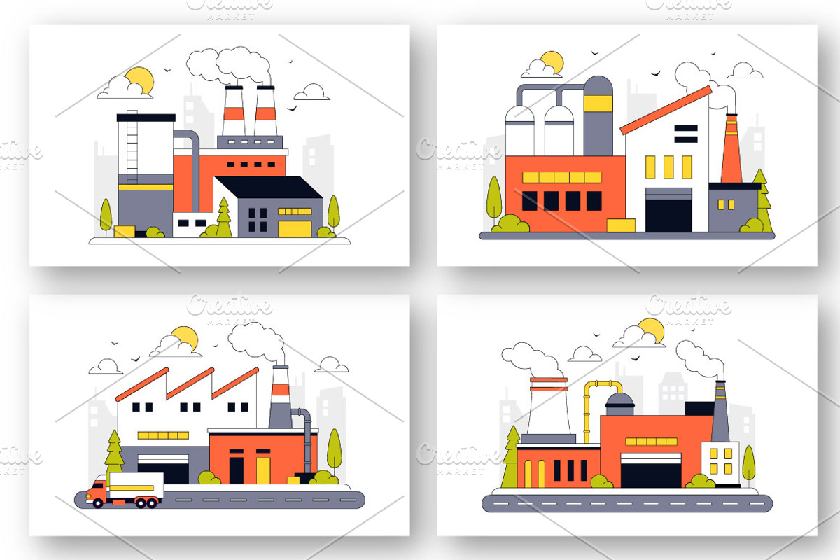 10 Factory Vector Illustration, an Object Illustration by denayunebgt (Photo 2 of 4)