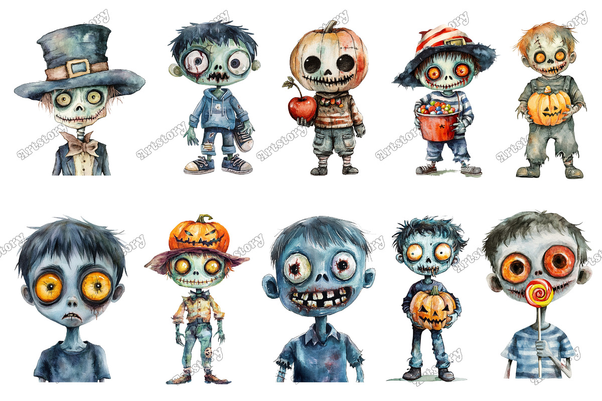 Quirky Halloween Boy Clipart Zombie, an Illustration by designcity5 (Photo 2 of 5)