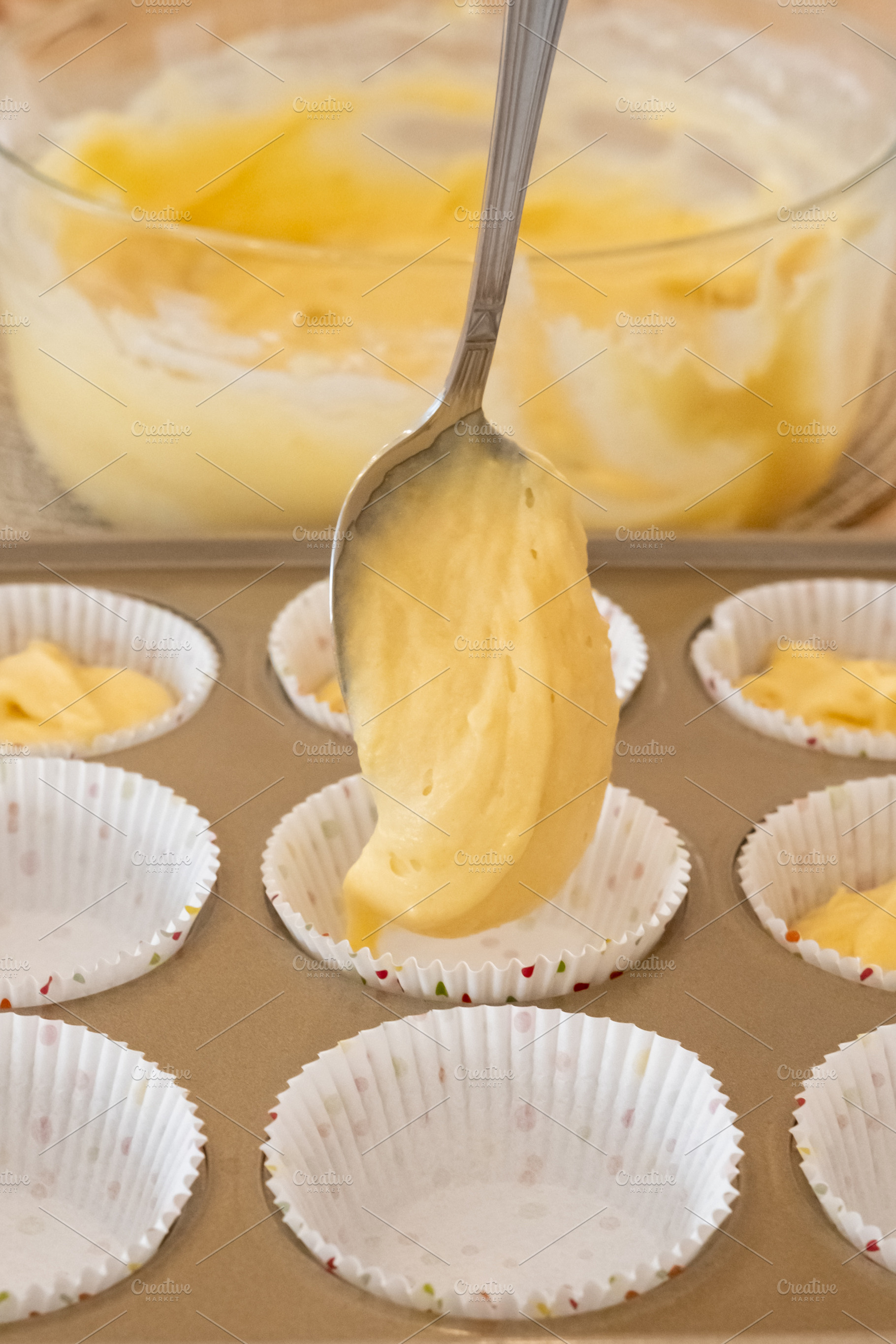 Muffin recipe confectionery background sweet dough, a Food & Drink Photo by Photo Drive Studio