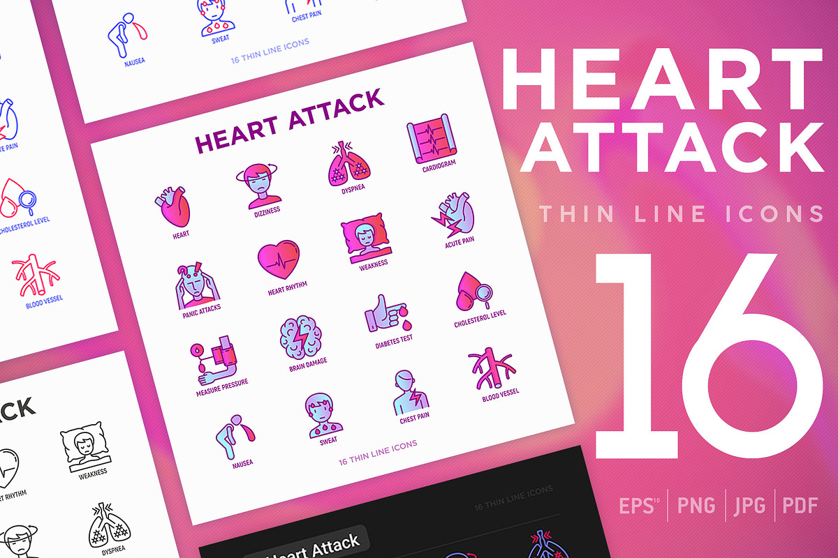 Heart Attack | 16 Thin Line Icons, an Outline Icon by Alex Blogoodf (Photo 1 of 11)