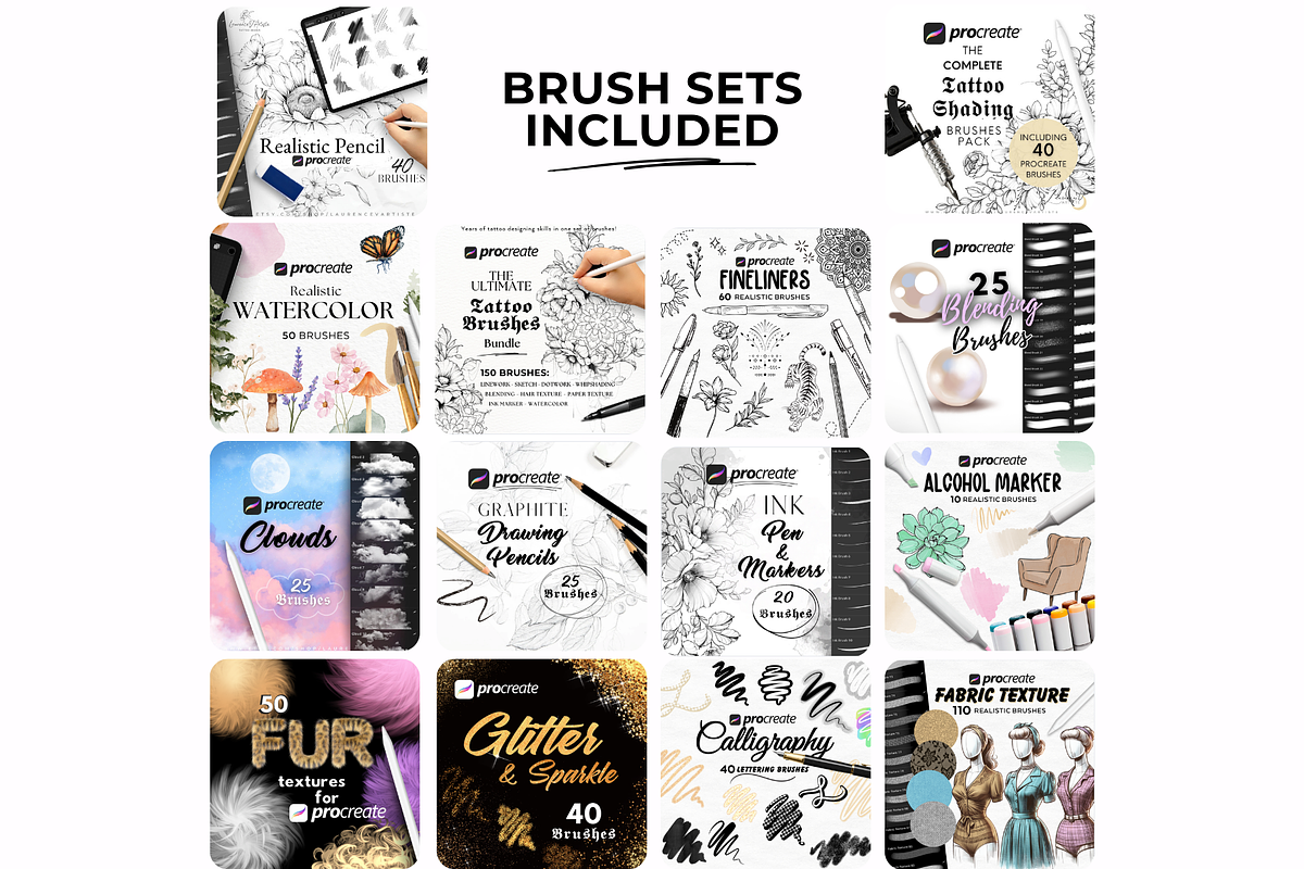 700+ Procreate Brushes Bundle, a Brushes & More by LaurenceVArtiste (Photo 6 of 9)