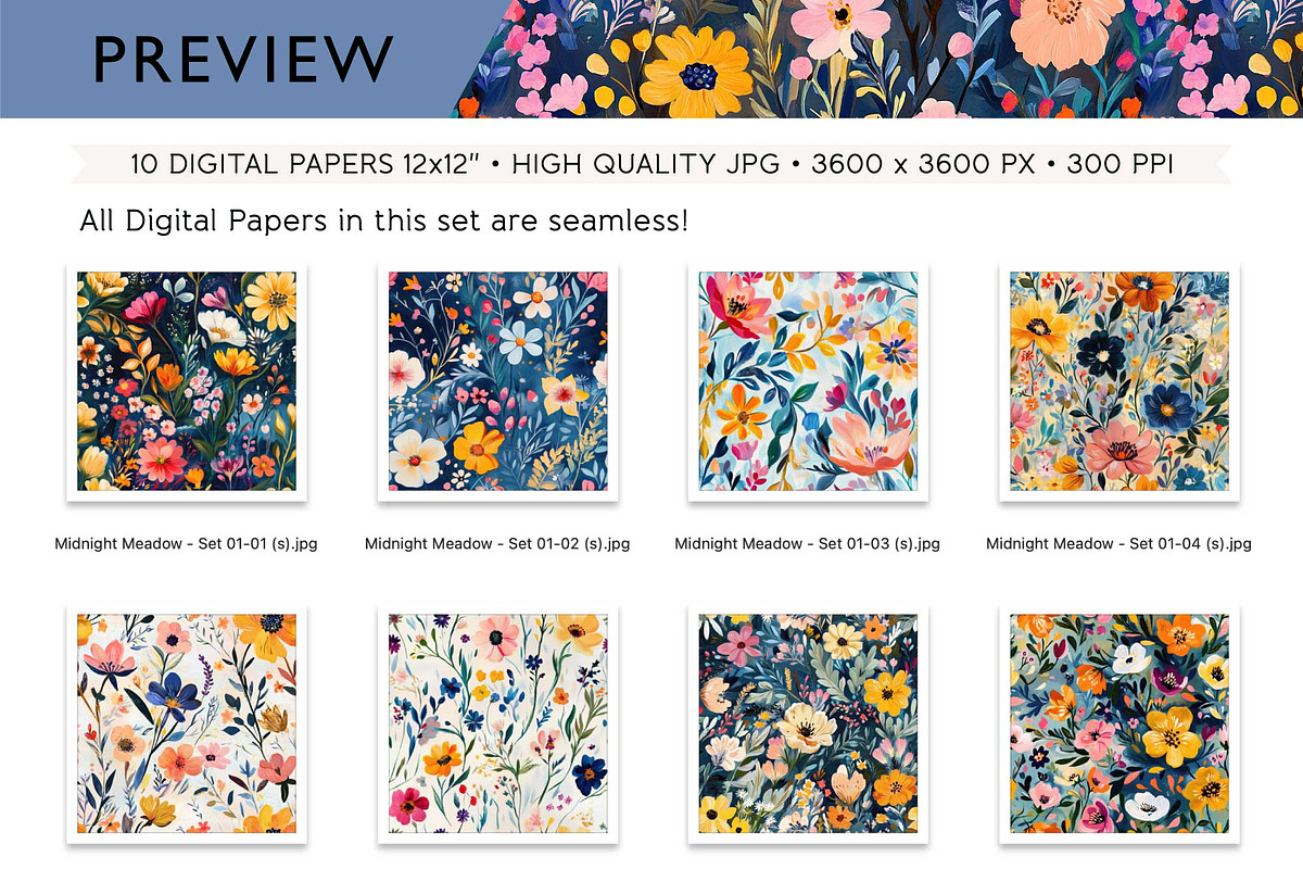 Flower Meadows Seamless Patterns, a Pattern Graphic by Maishop (Photo 4 of 4)