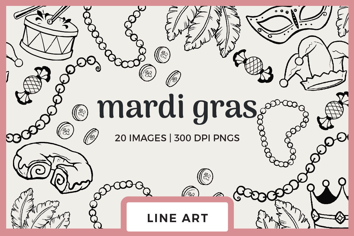 Mardi Gras Line Drawing, an Illustration by TheClipAtelier (Photo 1 of 3)