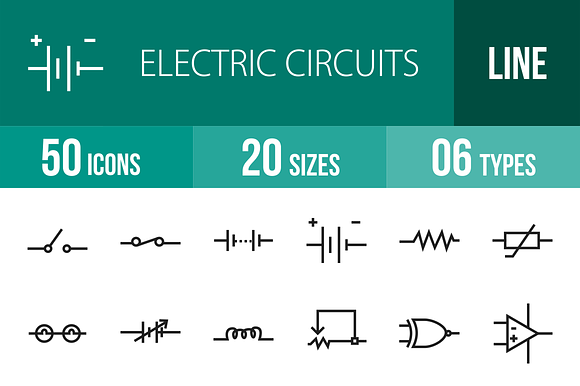 50 Electric Circuits Line Icons