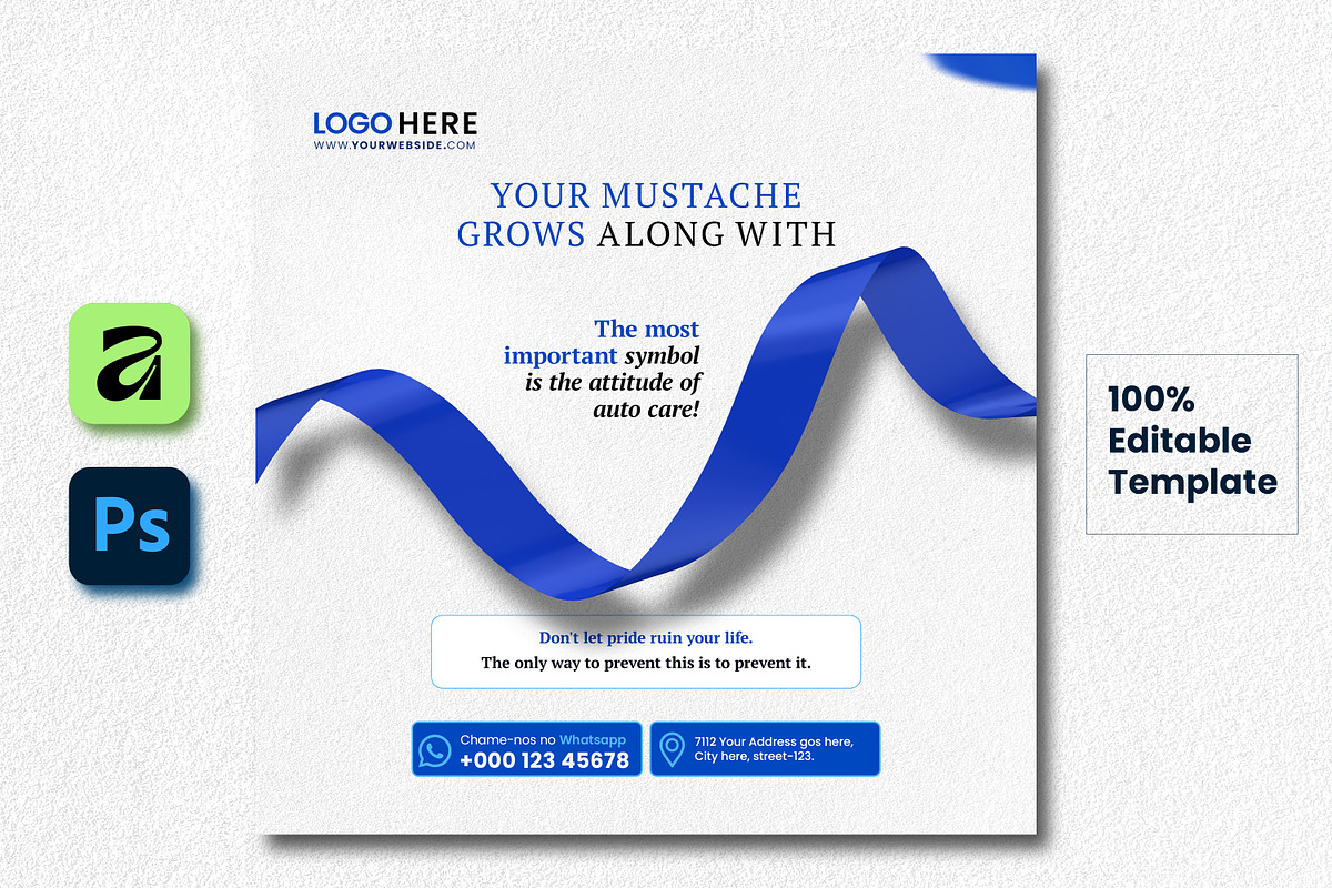 Mustache Grows Social Media Post, a Social Media Template by creative-mint (Photo 1 of 2)
