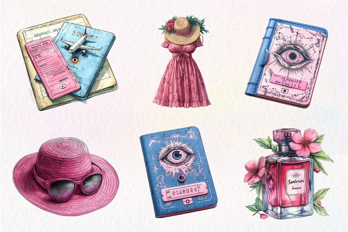 Pink Summer Santorini Travel Clipart, an Illustration by CreationArt (Photo 7 of 9)