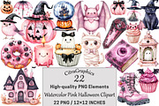 Watercolor Pink Halloween Clipart, a Seasonal Illustration by CitraGraphics (Thumbnail 1 of 5)