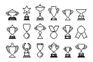 Medals and trophy black pixelated