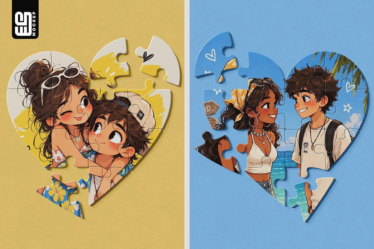 Heart-Shaped Jigsaw Puzzle Mockup, an Advertising Mockup by SD Mockup (Photo 1 of 5)