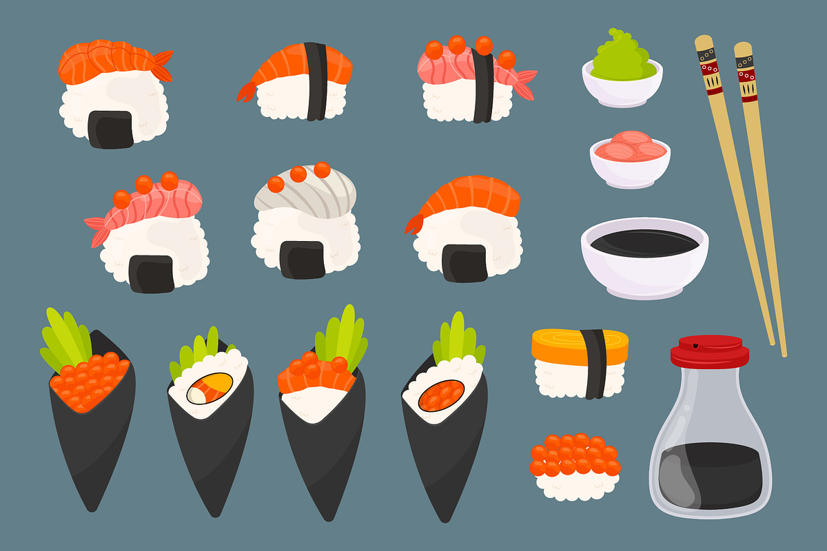 Collection Cute Sushi Illustrations, a Food Illustration by ArtVarStudio (Photo 2 of 3)