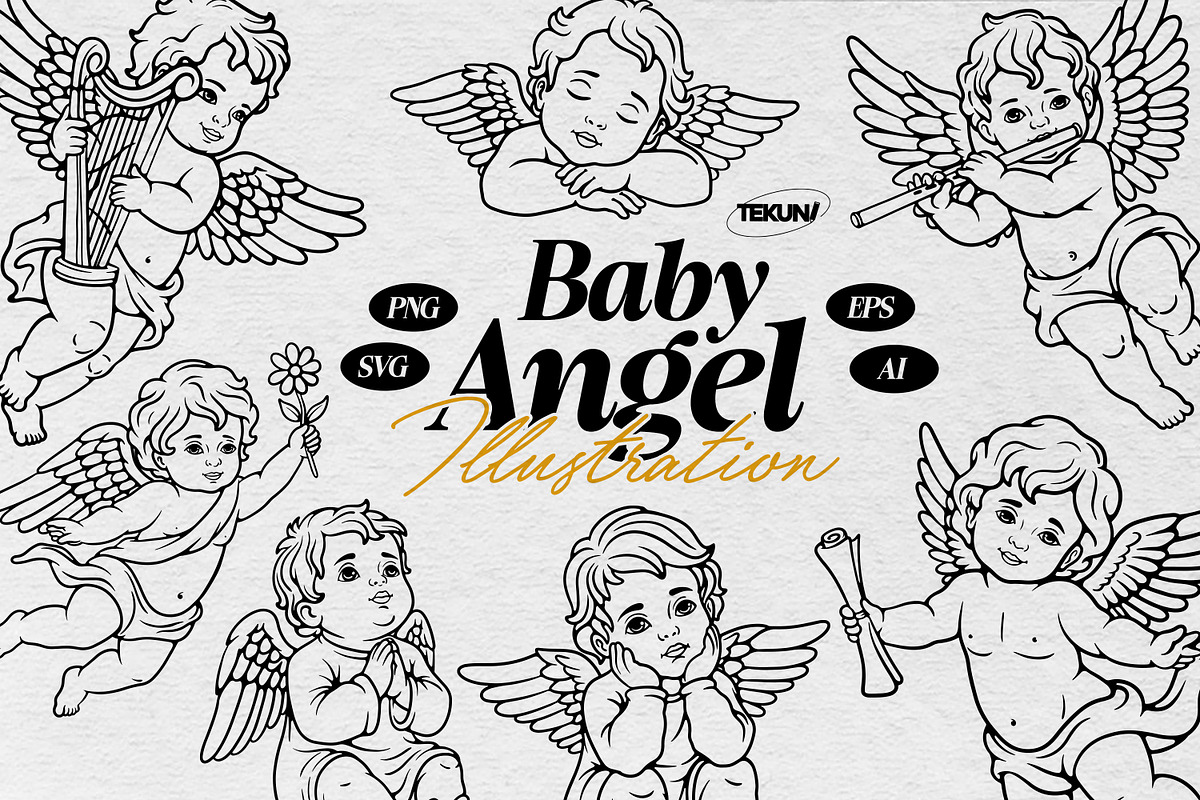 Baby Angel Line Art Bundle, an Illustration by Tekuni (Photo 1 of 11)