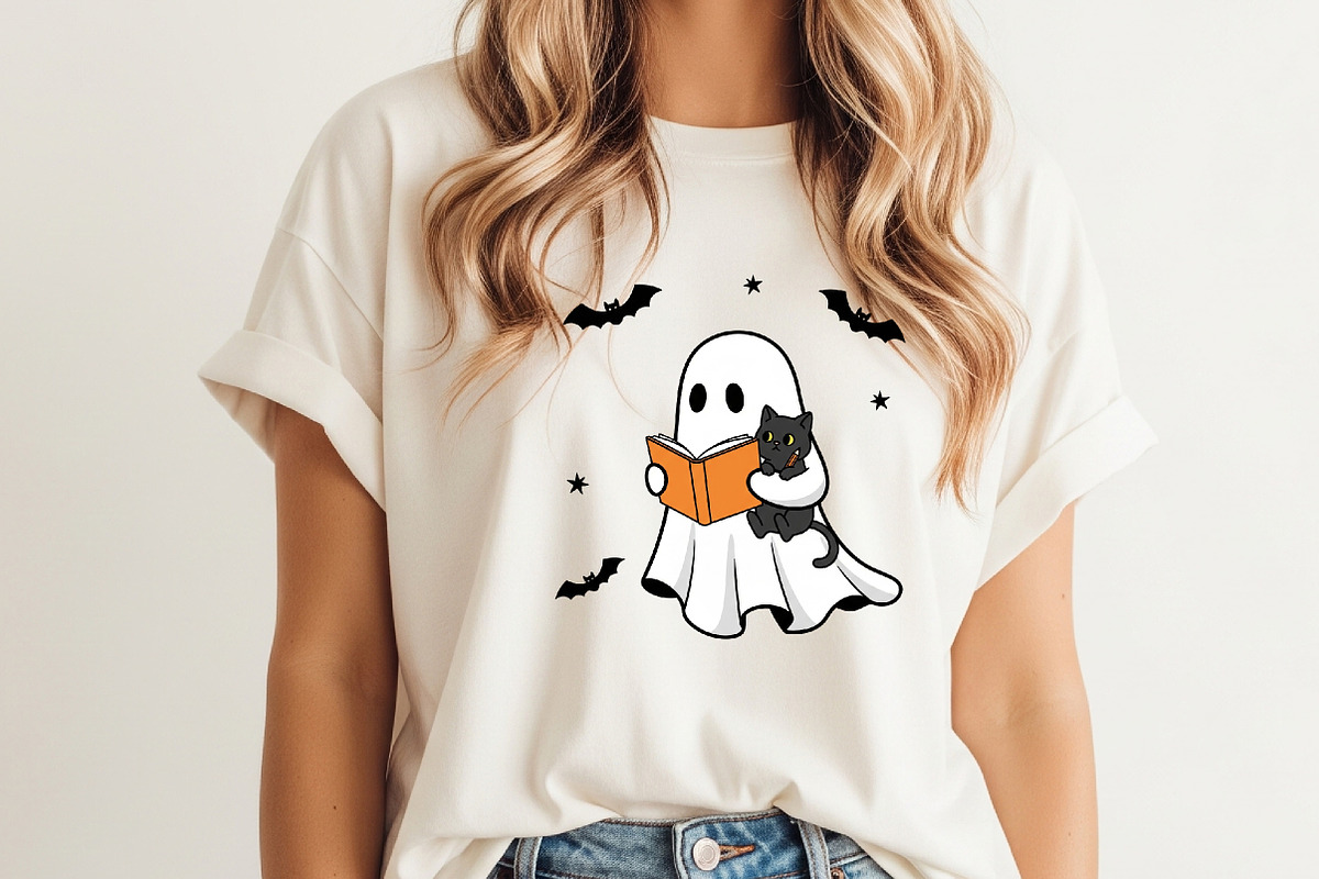 Cute Ghost Reading Book PNG, an Illustration by Watercolor design (Photo 3 of 3)