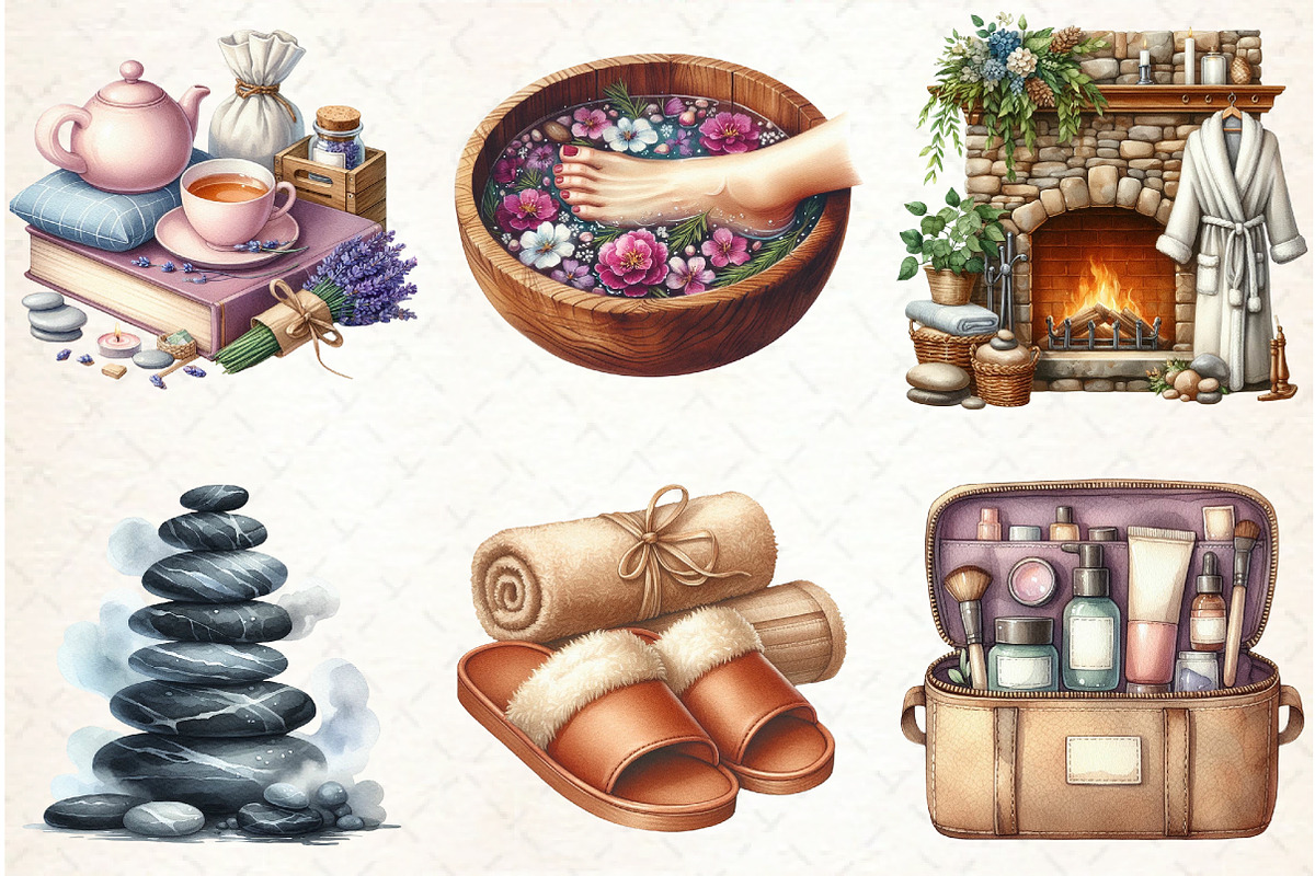 Winter Spa Bundle Watercolor Clipart, an Illustration by Libby Wishes (Photo 7 of 7)