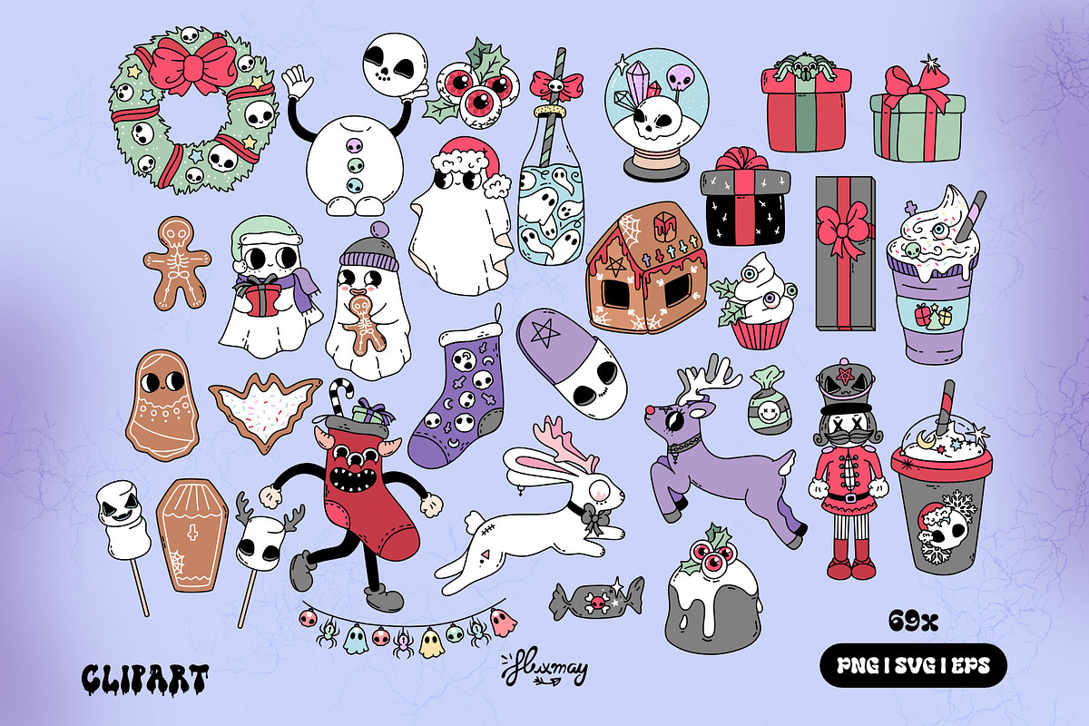 Merry Hexmas - Goth Christmas bundle, a Seasonal Illustration by Huxmay (Photo 3 of 7)