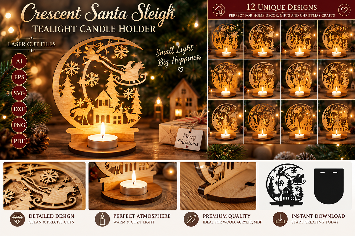 Crescent Santa Seligh Tealigh Candle, a Decorative Illustration by OTVEY DESIGN (Photo 1 of 13)