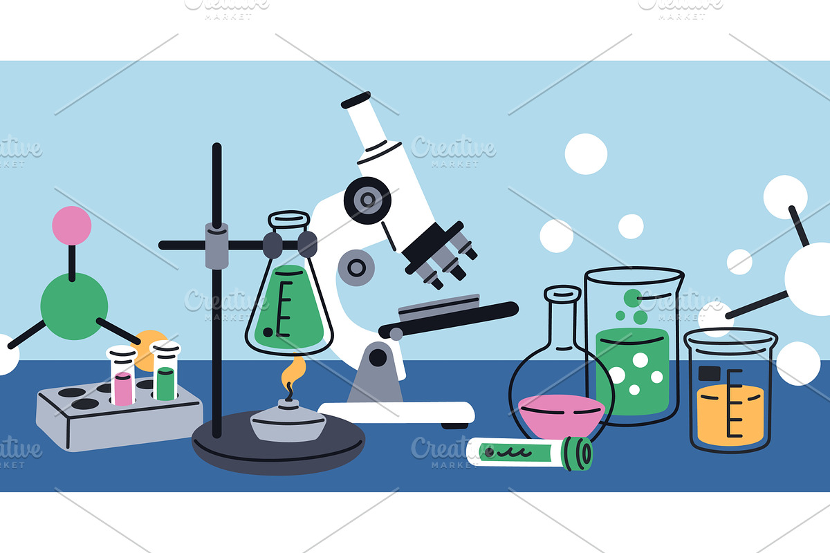 Chemical laboratory table, an Illustration by YummyBuum