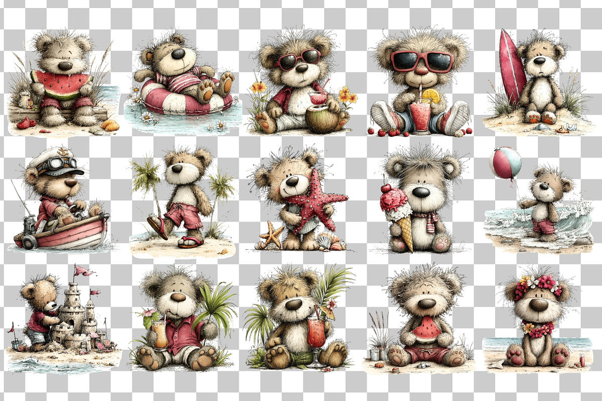 Summer Bear PNG Clipart Bundle, a Seasonal Illustration by Nicolle's Colorful Art (Photo 3 of 4)