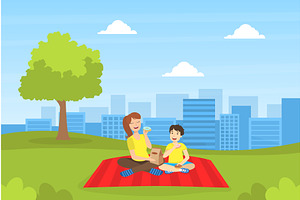 Loving Mother and Her Son Eating, a Person Illustration by TopVectors