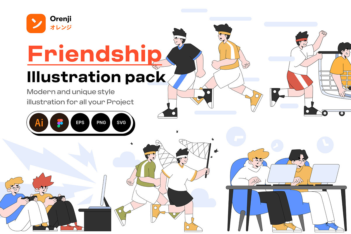 Friendship 2D Illustration Pack, a Person Illustration by orenjidesign (Photo 1 of 8)
