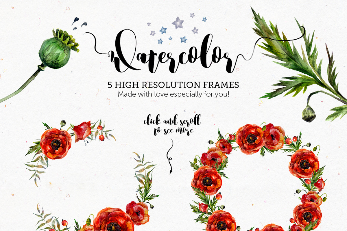 Poppy Mania Watercolor Clip Art Set, a Decorative Illustration by Inna Sinano (Photo 4 of 7)
