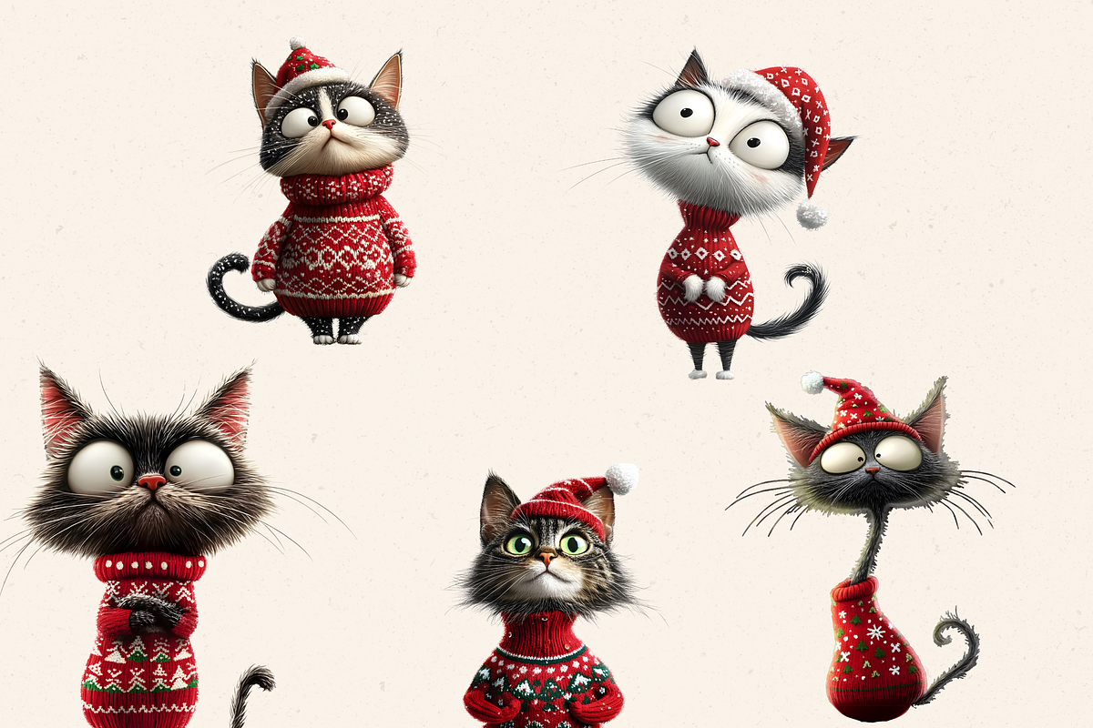 SUPER CUTE SANTA CATS CLIPART PACK, an Animal Illustration by Daring Digies (Photo 4 of 8)
