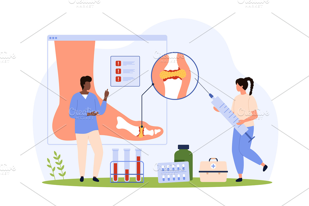 Gout diagnosis and treatment, tiny, a Person Illustration by Flashvector