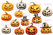 Jack-o-Lantern Collection Clipart, a Seasonal Illustration by Watercolor Digital (Thumbnail 4 of 7)