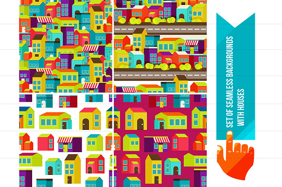 4 Seamless Backgrounds With Houses preview 2