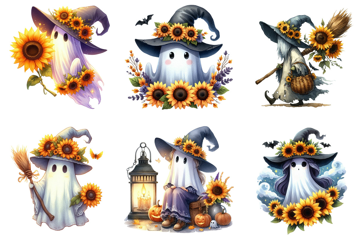 Witchy Sunflower Ghost Halloween, an Illustration by DreamArtGraphic (Photo 2 of 5)