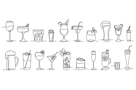 Continuous one line alcohol drinks, an Illustration by winwin.art