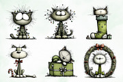 Whimsical Christmas Cats Clipart, an Illustration by Creative Art (Thumbnail 3 of 14)