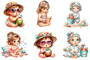 Summer Beach Baby Girl Clipart, a Seasonal Illustration by DreamArtGraphic (Thumbnail 2 of 4)